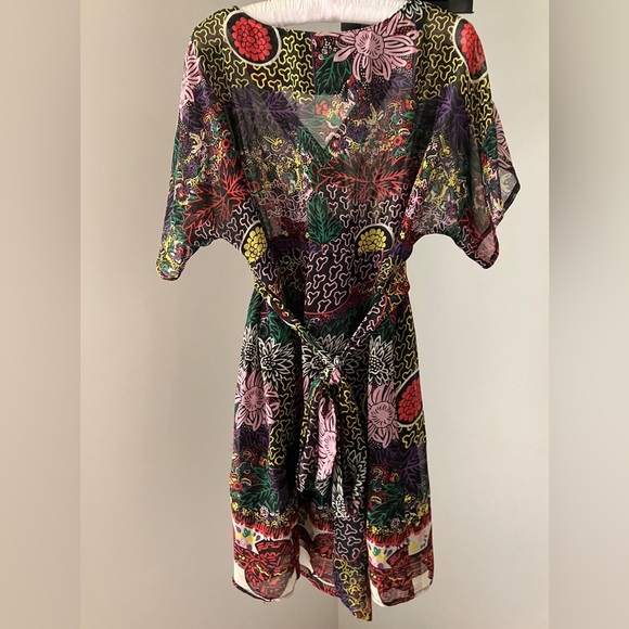 Sheer Colorful Print Dress V Neck and Back Tie - Picture 2 of 10